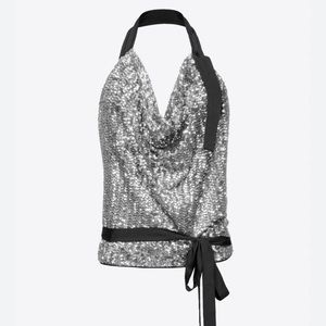 Pinko Silver and Black Halter Top